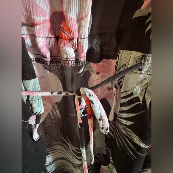 Miken Black and Pink Sheer Open Front cinch tie waist Swim Cover-Up Size XL - Picture 5 of 12